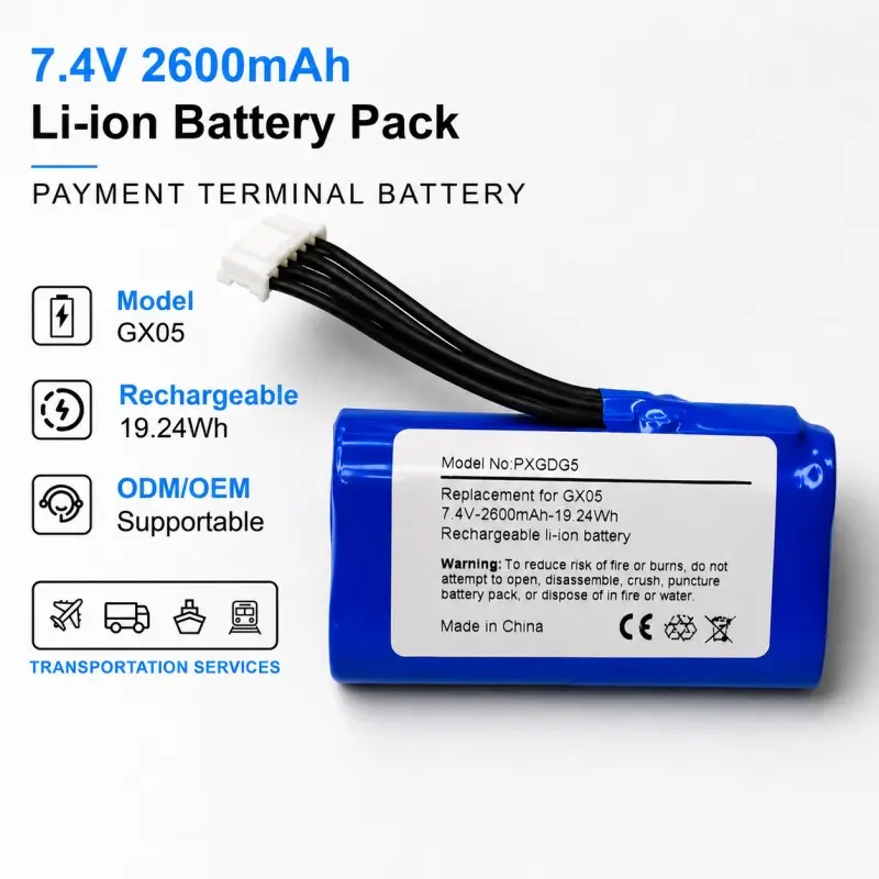 Rechargeable 7.4V 2600mAh battery pack for handheld printers